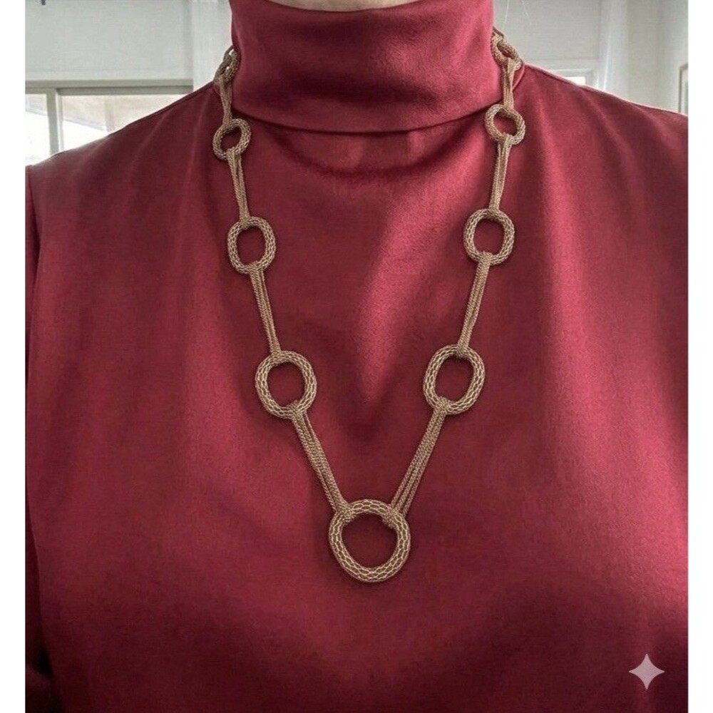 LOFT Long Chain Link Statement Necklace Bronze Rose Gold Tone Chunky Circles NWT
